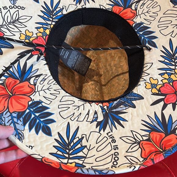 Life Is Good Tan Straw Hat with Black and Red Accents - Picture 3 of 3